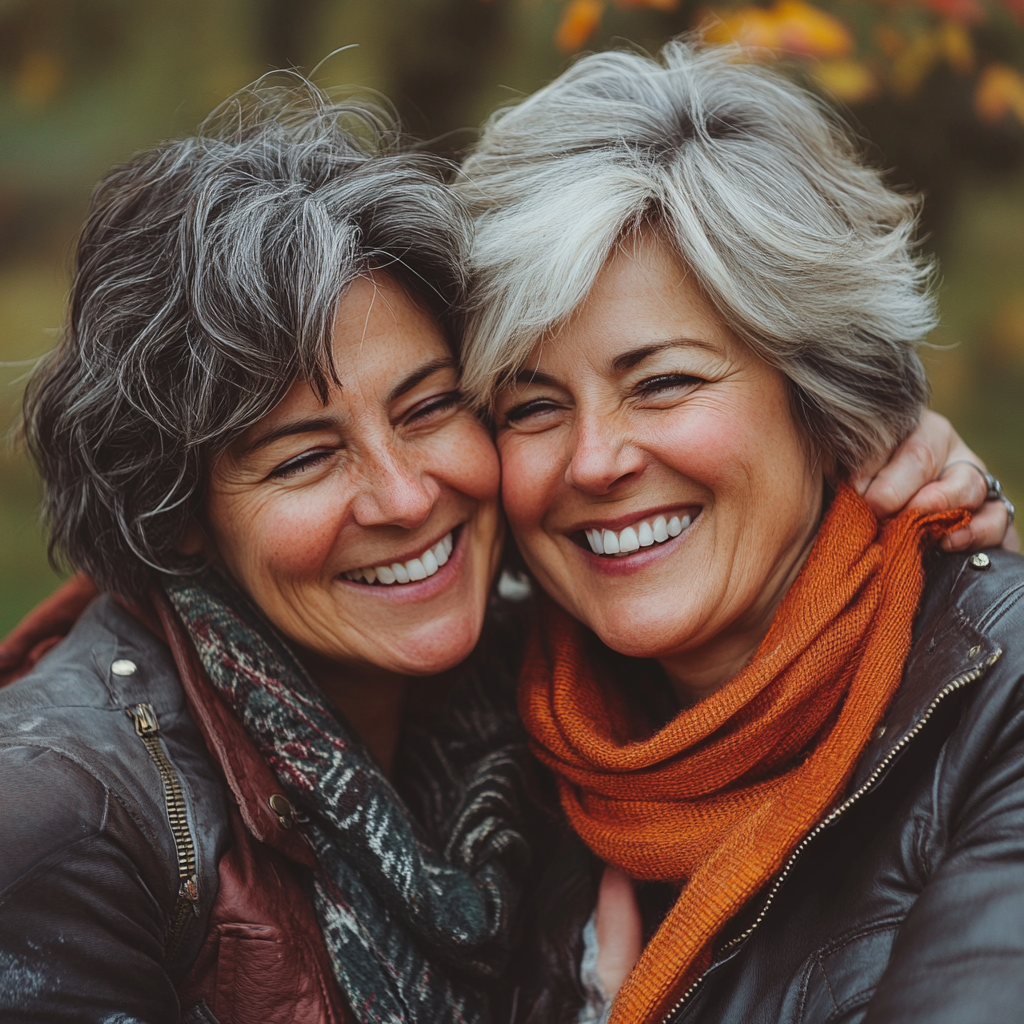 Deux femmes heureuses sourient | Source : Midjourney