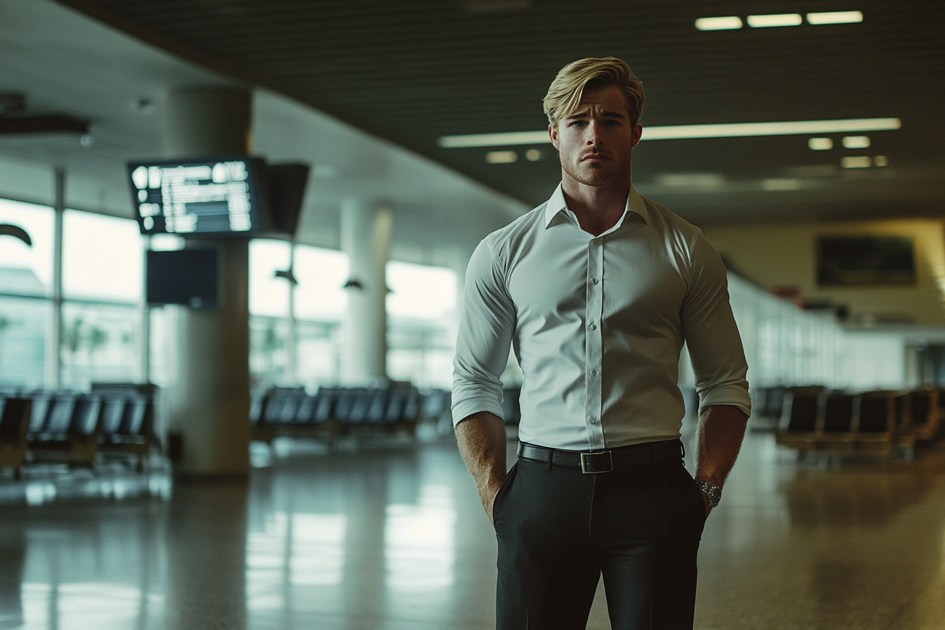 Un homme dans un aéroport | Source : Midjourney