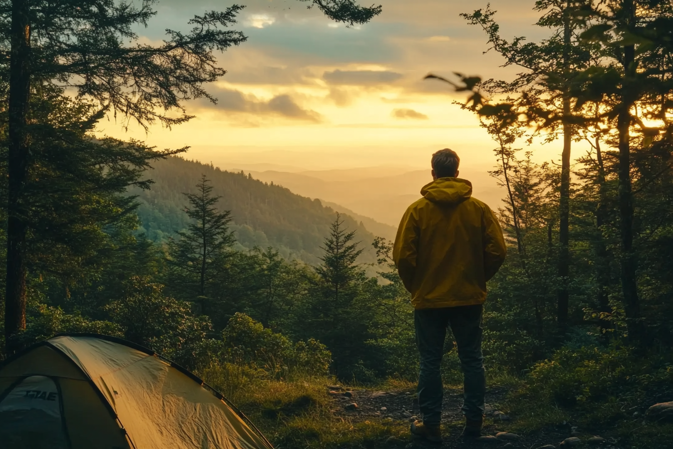 Un homme debout près d'une tente dans une forêt | Source : Amomama