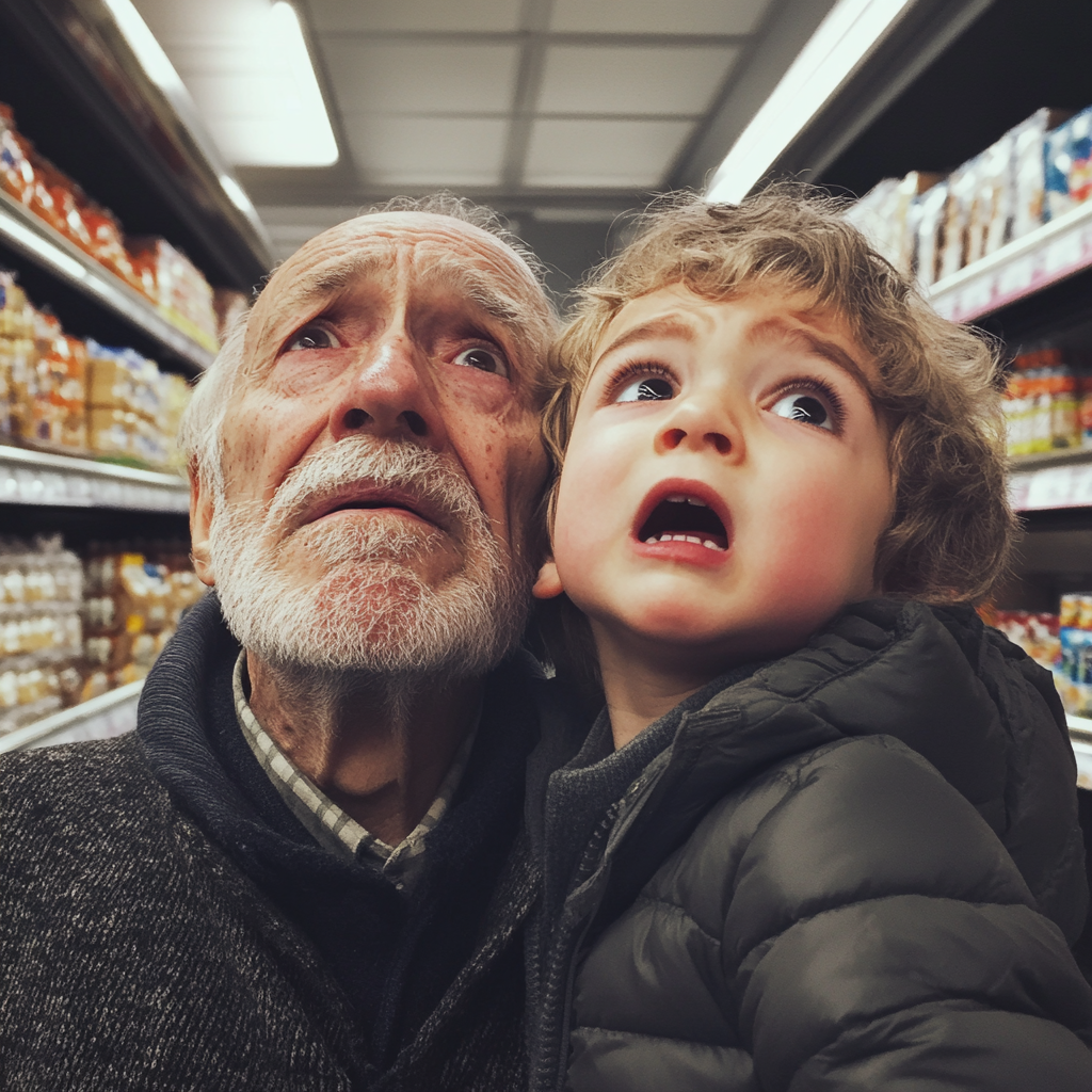 Un vieil homme et son petit-fils dans un supermarché | Source : Midjourney