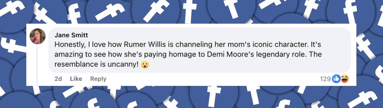 Remarque d'une internaute sur le fait que Rumer Willis porte le bikini emblématique de sa mère Demi Moore, postée le 9 mars 2025 | Source : Facebook/peoplemag