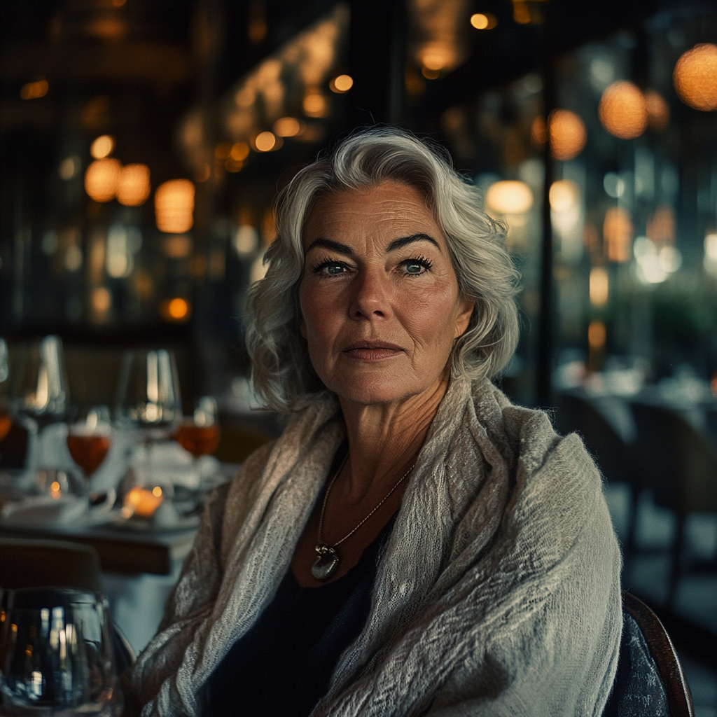 Une femme à l'expression sérieuse dans un restaurant | Source : Midjourney