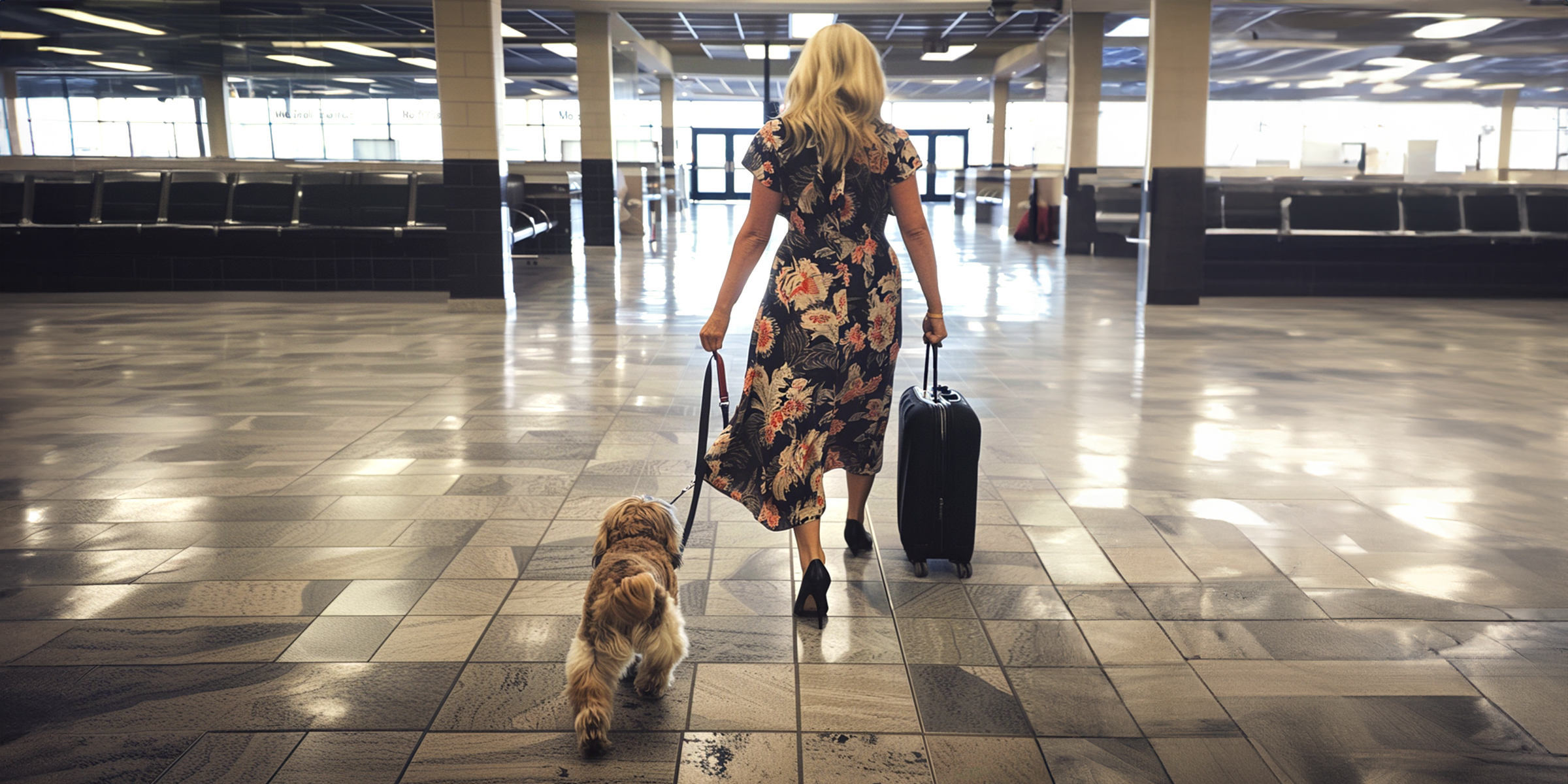 Une femme avec un chien dans un terminal d'aéroport | Source : Amomama