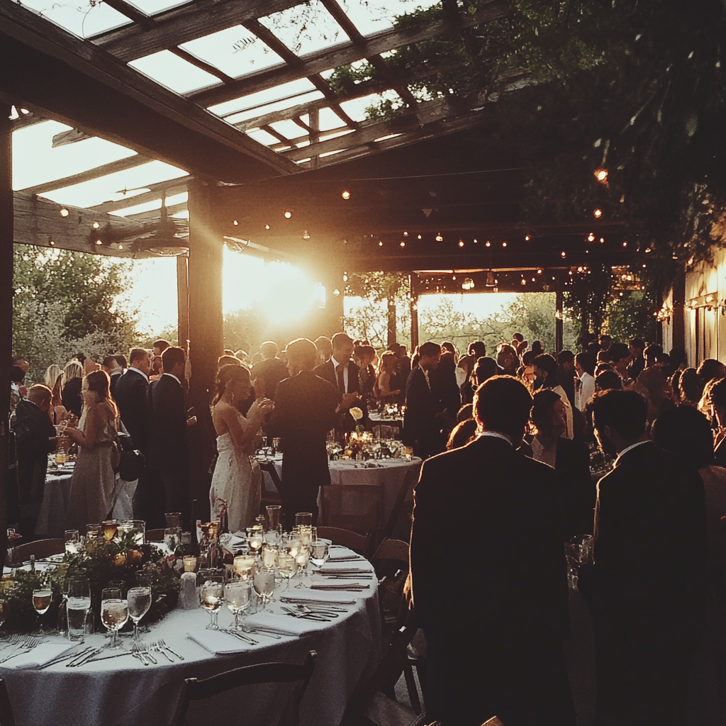 Une foule de personnes lors d'une réception de mariage | Source : Midjourney