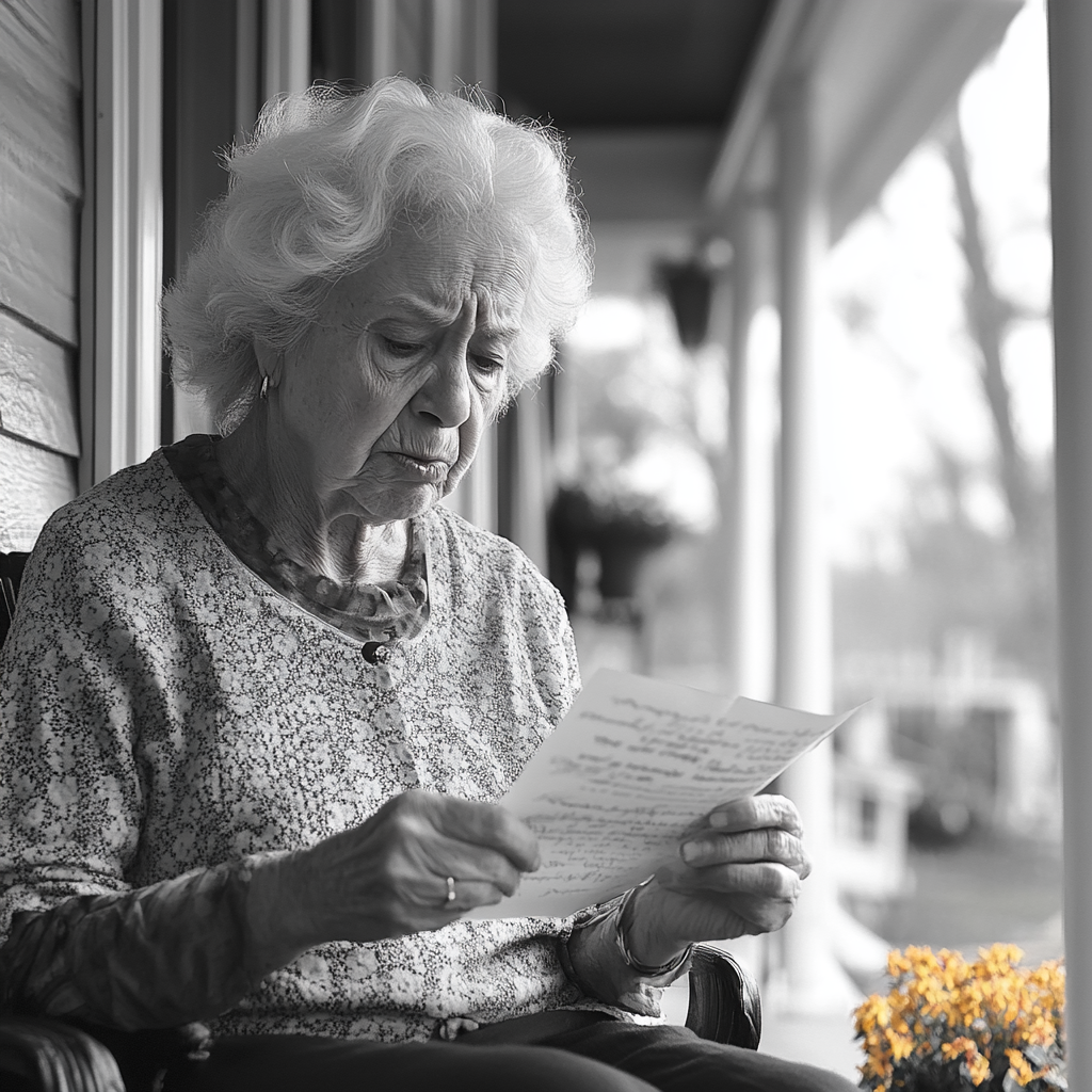 Une femme bouleversée lisant une lettre | Source : Midjourney