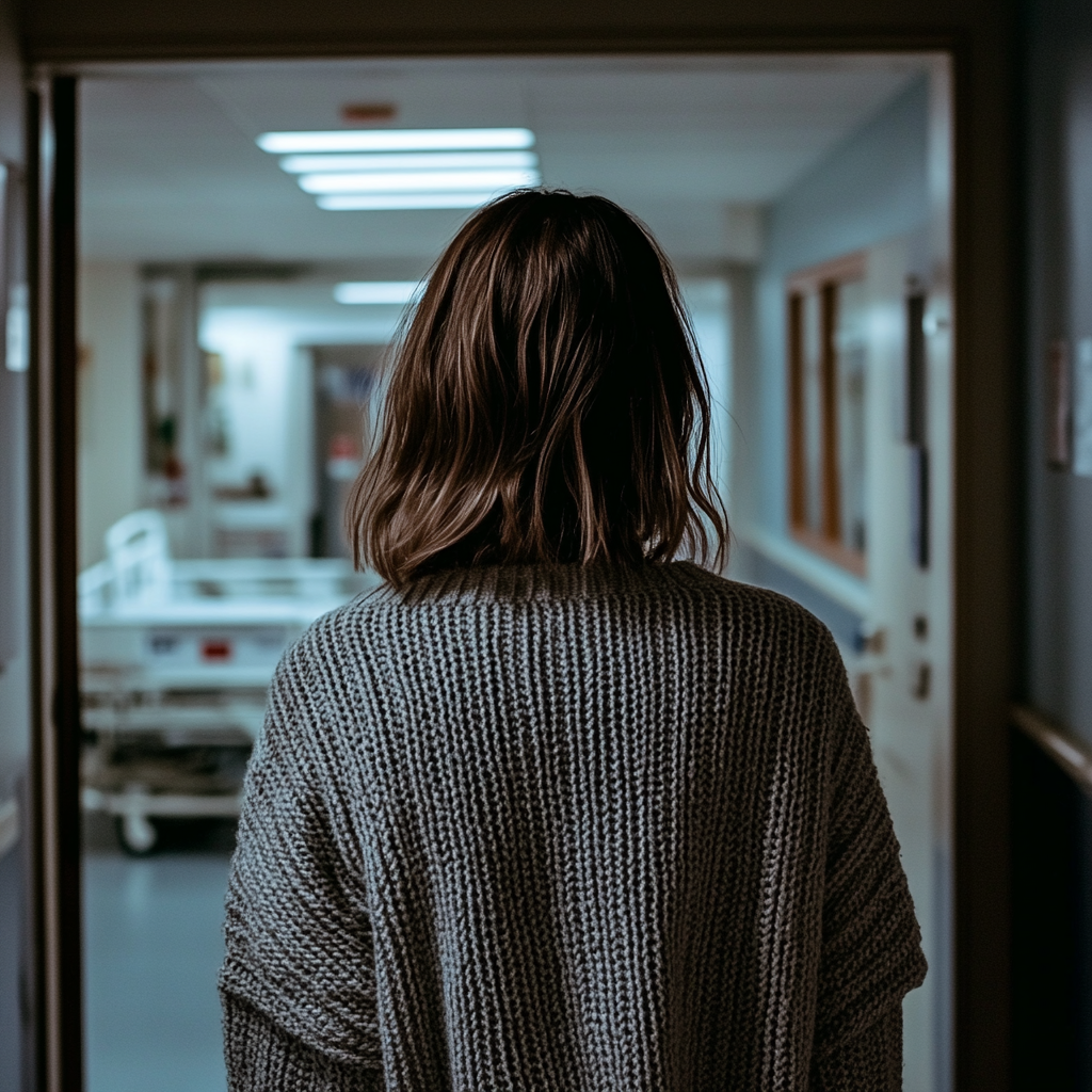 Une femme quittant une chambre d'hôpital | Source : Midjourney