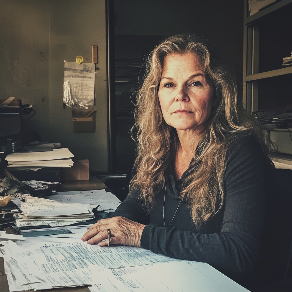 Une femme assise à son bureau | Source : Midjourney