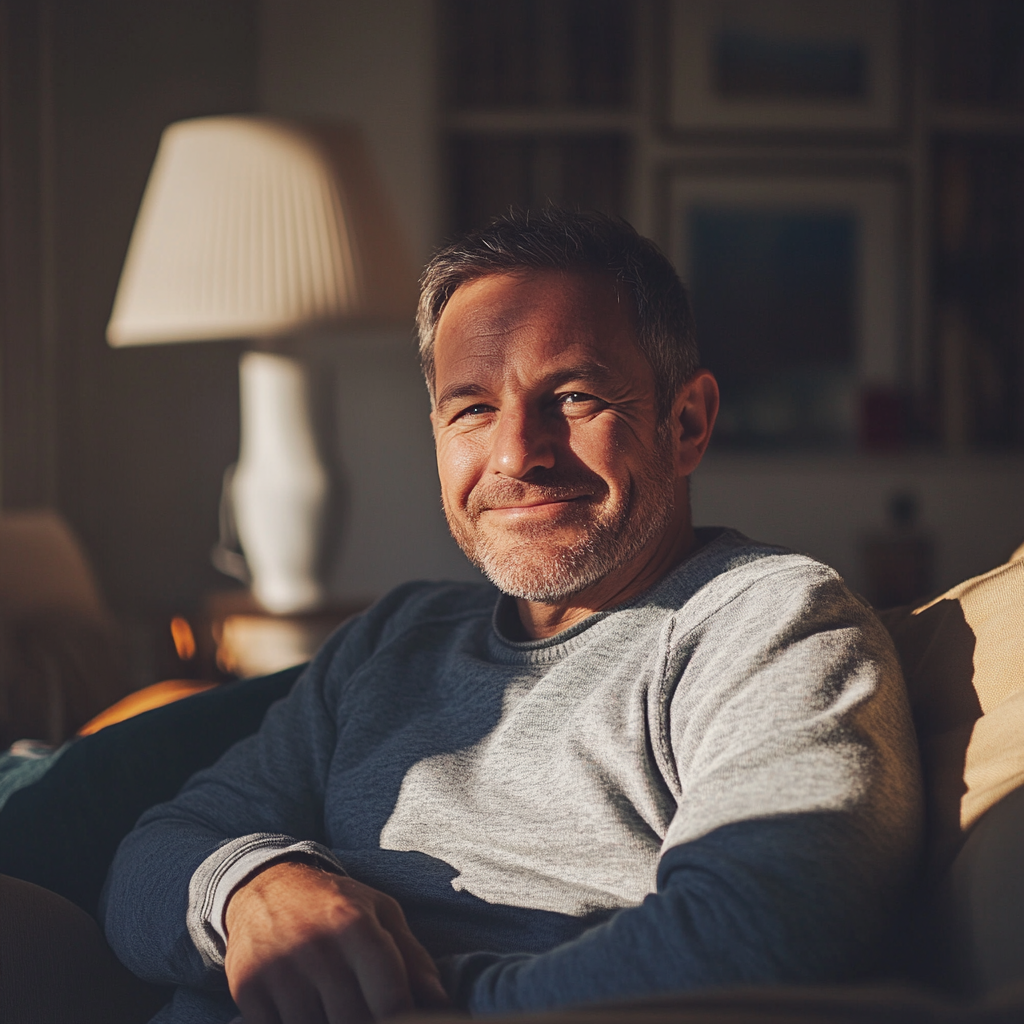 Un homme souriant à la lumière du soleil | Source : Midjourney