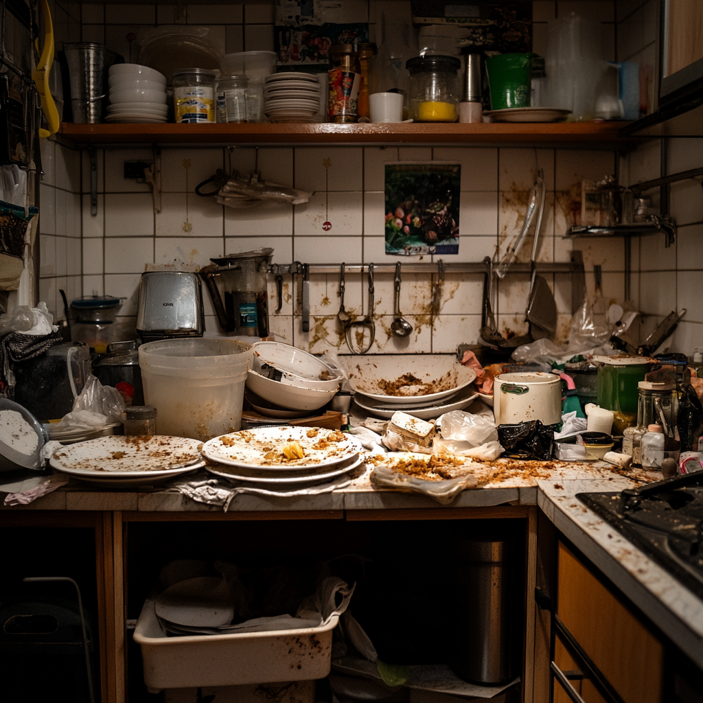 A messy and dirty kitchen | Source: Midjourney