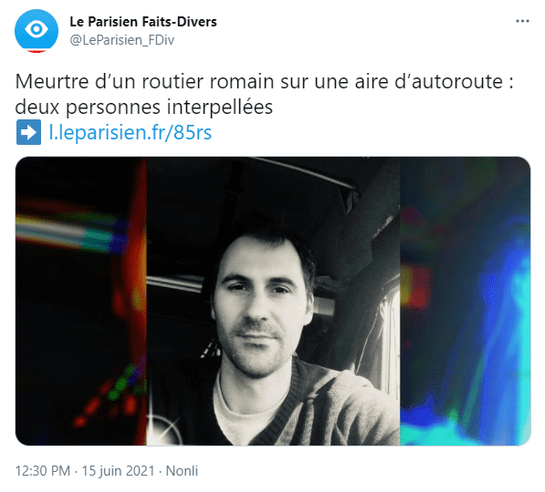 Capture d'écran du routier romain tué | Photo : Twitter/Le Parisien Faits-Divers