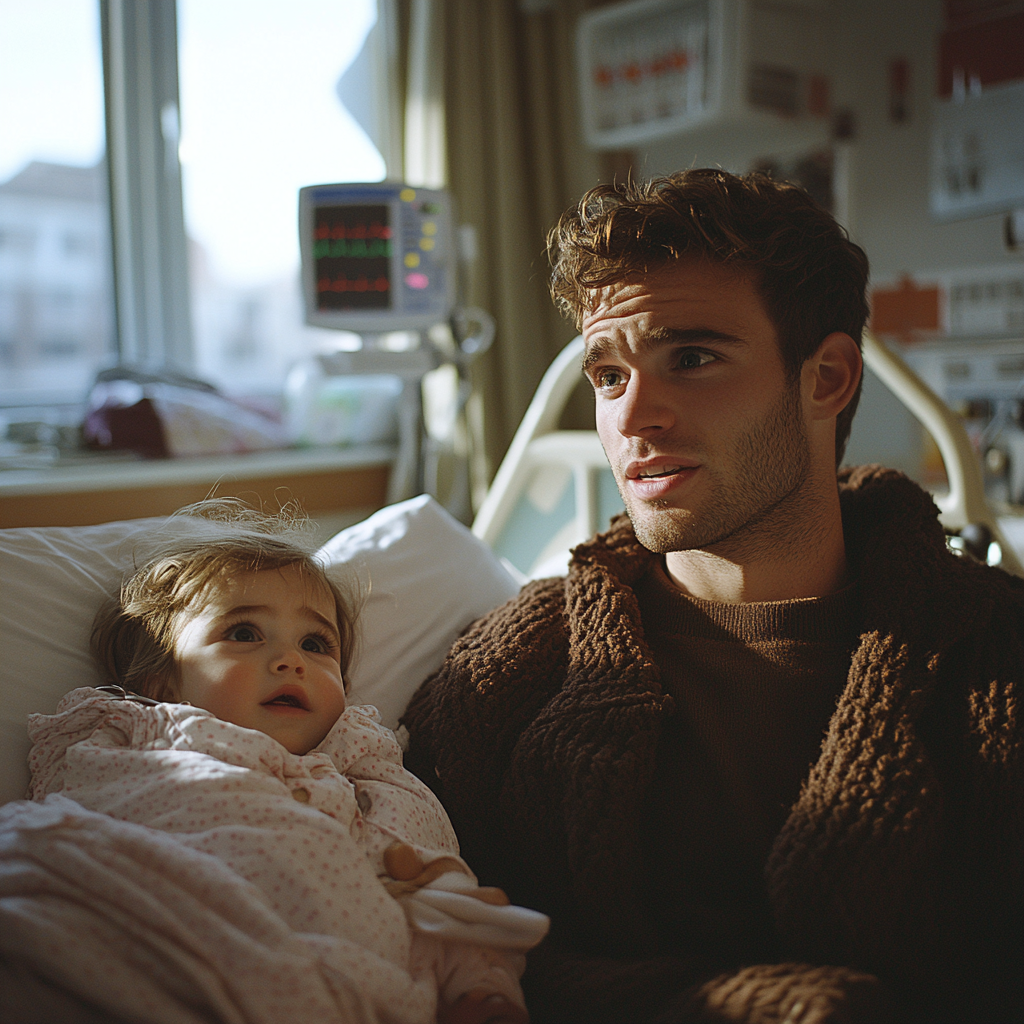 Un homme bouleversé avec son bébé | Source : Midjourney