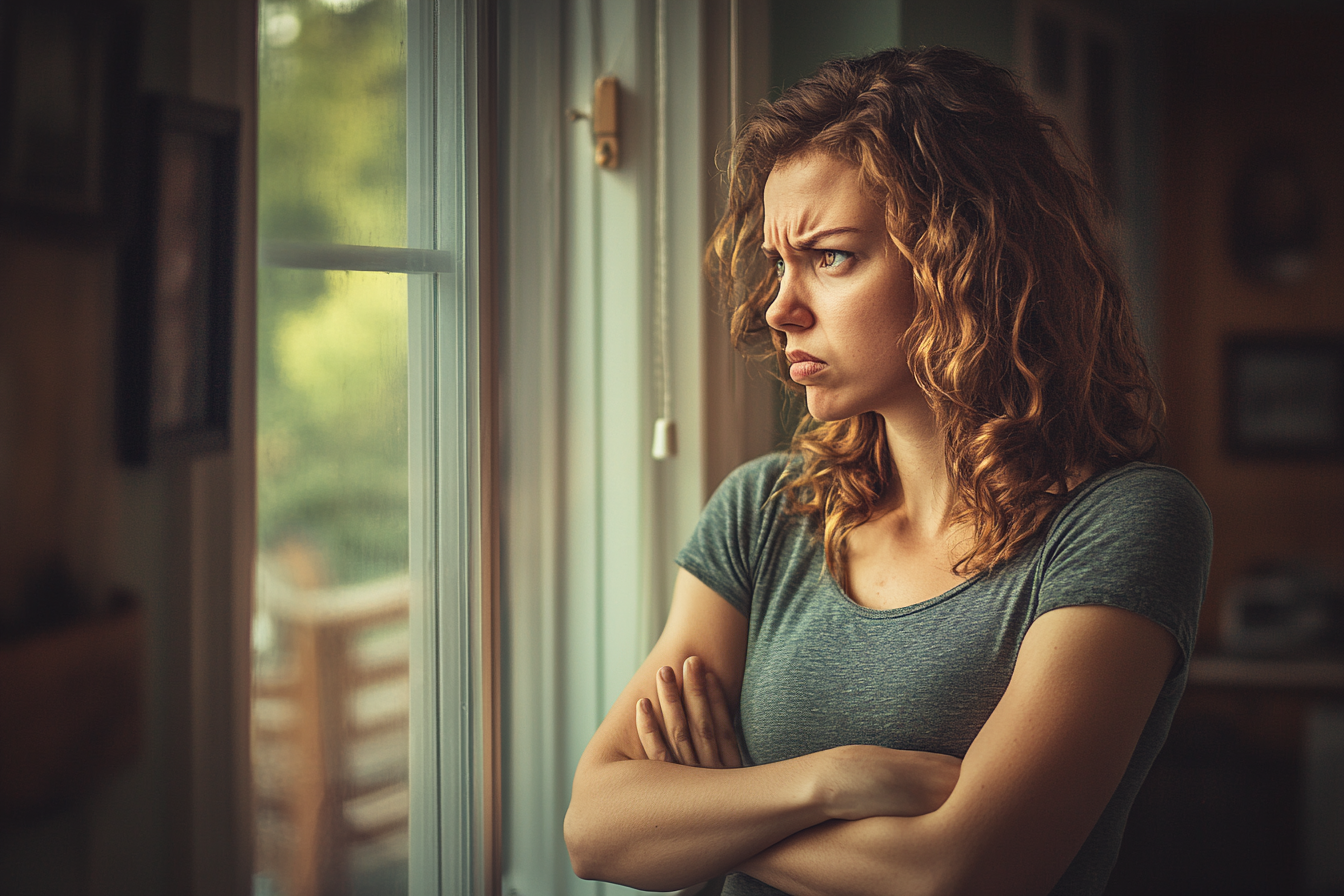 Une femme ayant les bras croisés regardant avec colère par la fenêtre | Source : Midjourney