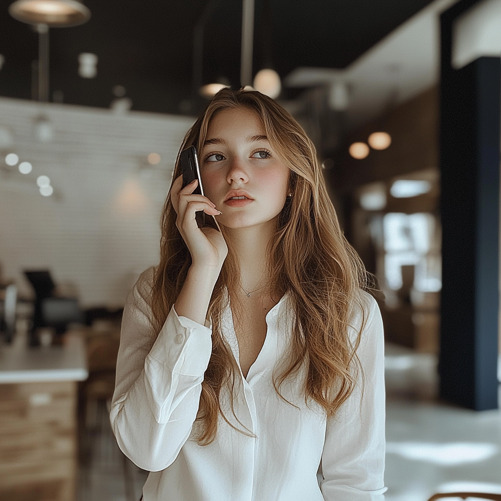 Une jeune femme qui parle au téléphone | Source : Midjourney