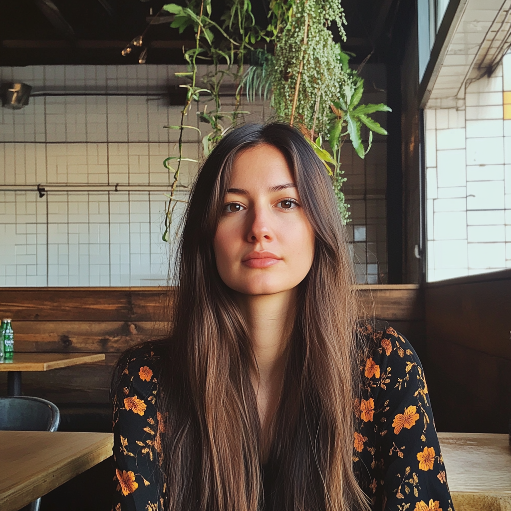 Une femme assise dans un café | Source : Midjourney