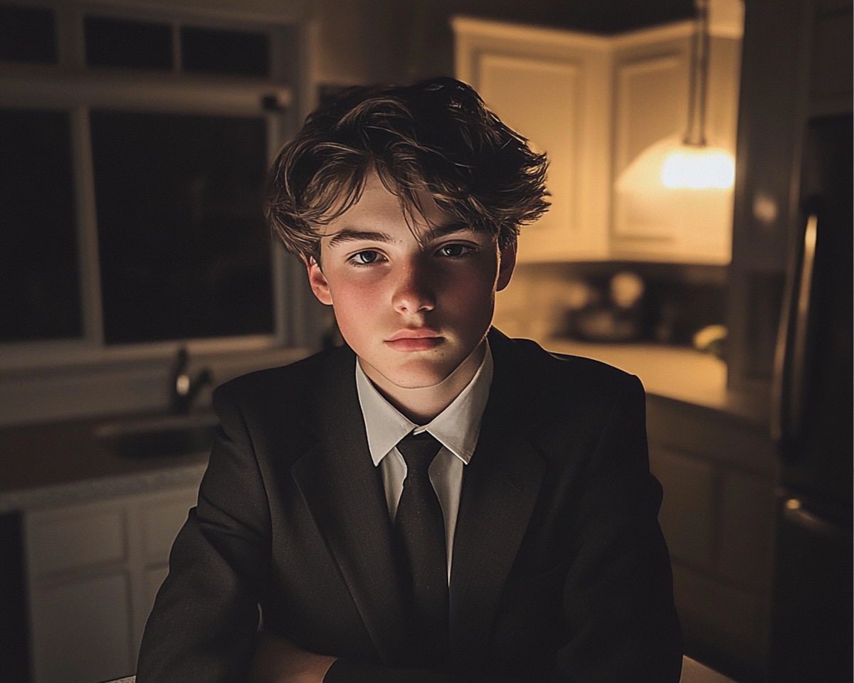 Un adolescent assis au comptoir d'une cuisine | Source : Midjourney