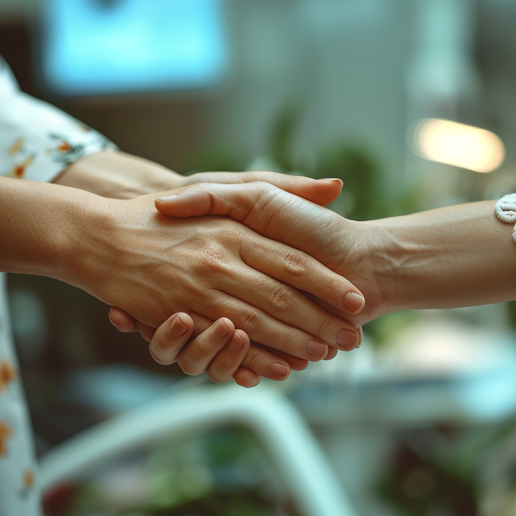 Dos mujeres dándose la mano | Fuente: A mitad del viaje