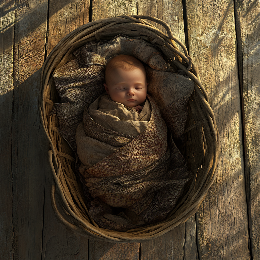 Un bébé enveloppé de couvertures dans un panier | Source : Midjourney