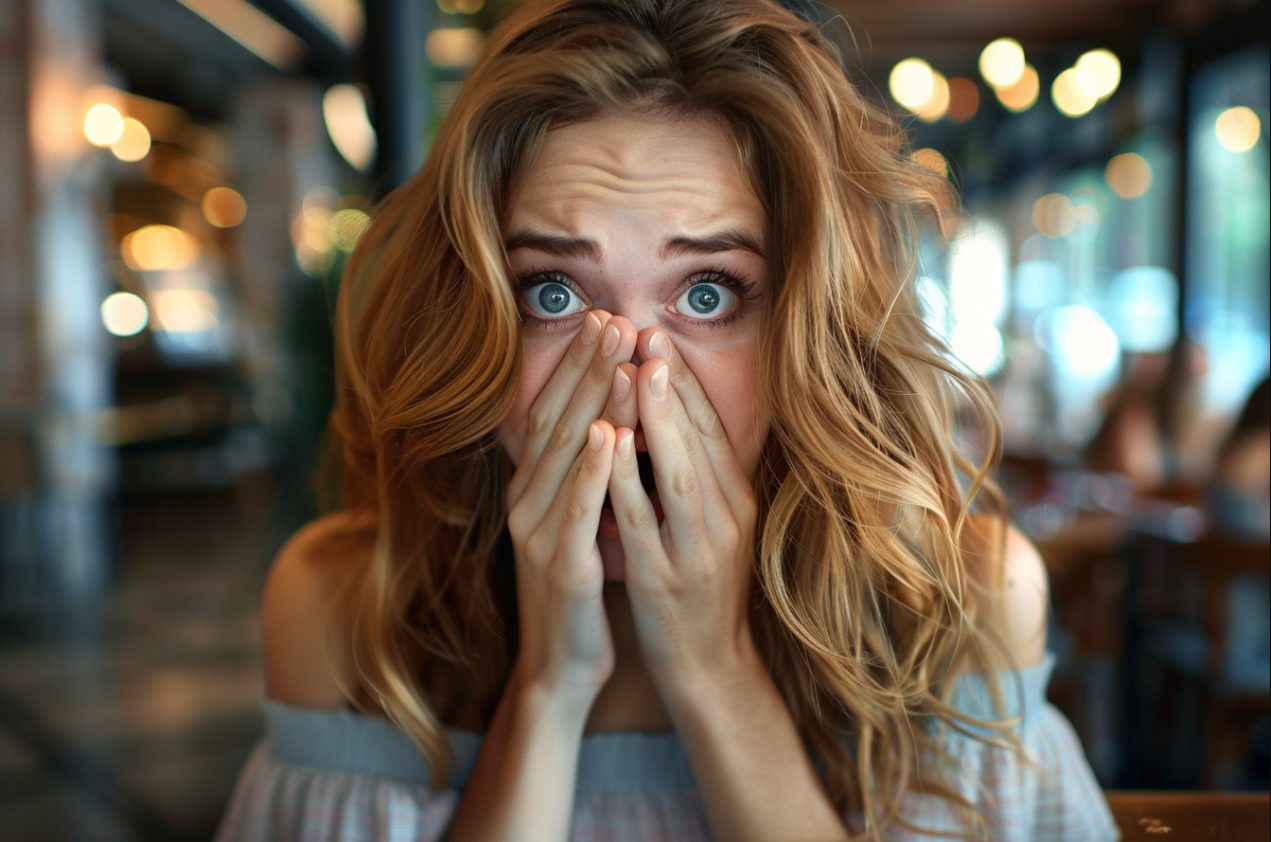 Une femme se couvrant le nez avec ses mains | Source : Midjourney