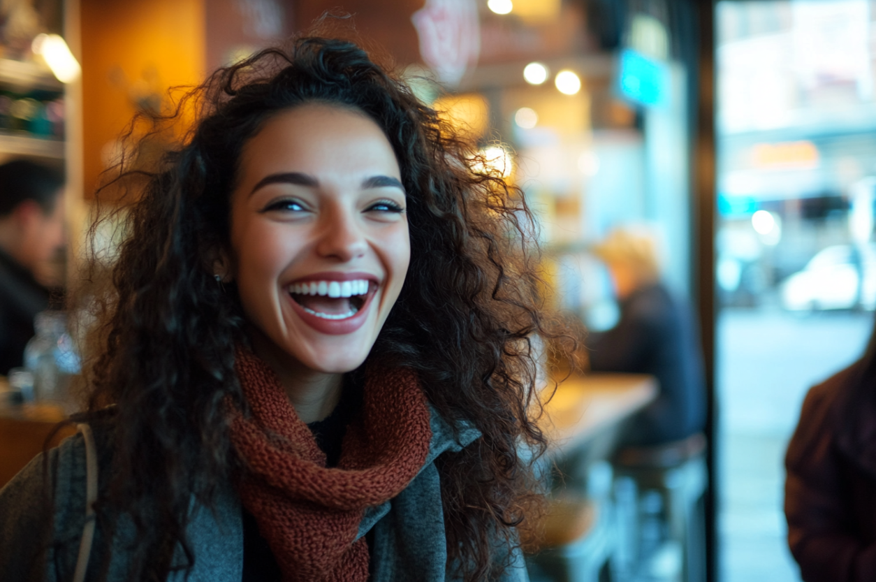 Une femme au sourire excité | Source : Midjourney