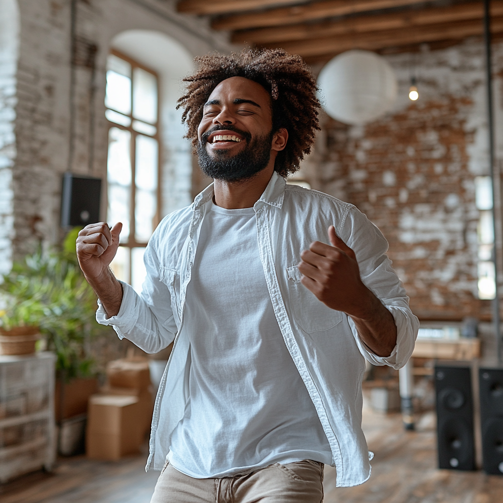 Un homme qui danse dans son appartement | Source : Midjourney