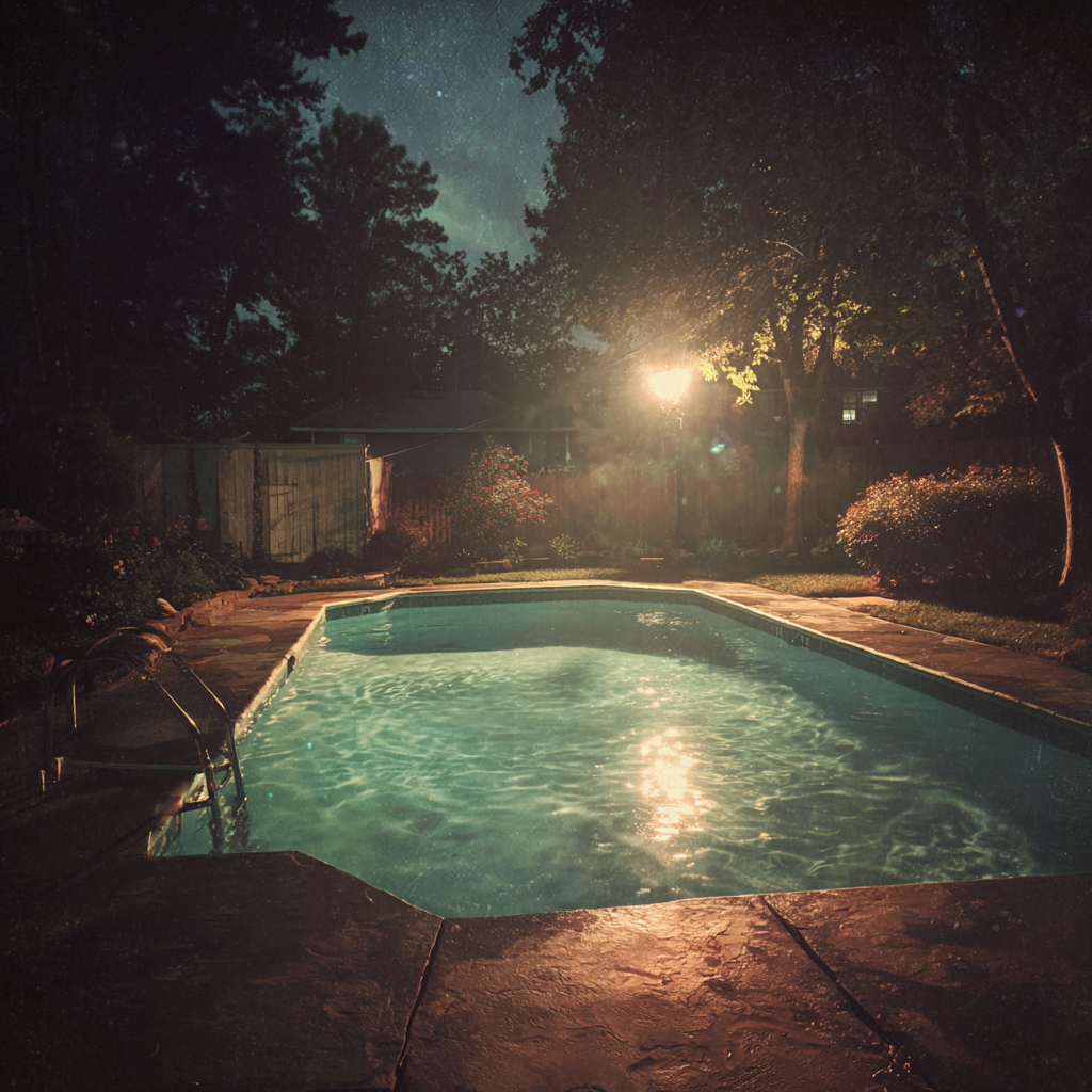 Une piscine propre la nuit | Source : Midjourney