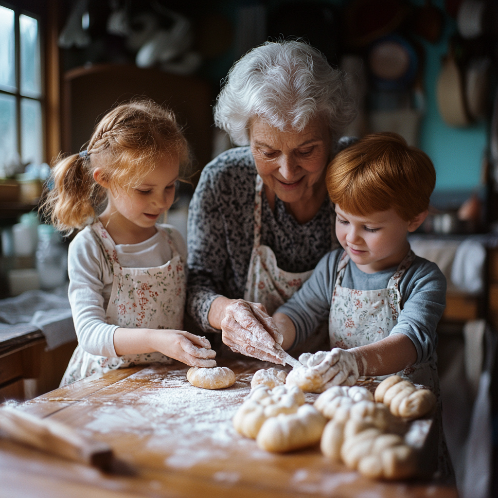 Une grand-mère heureuse avec ses petits-enfants | Source : Midjourney