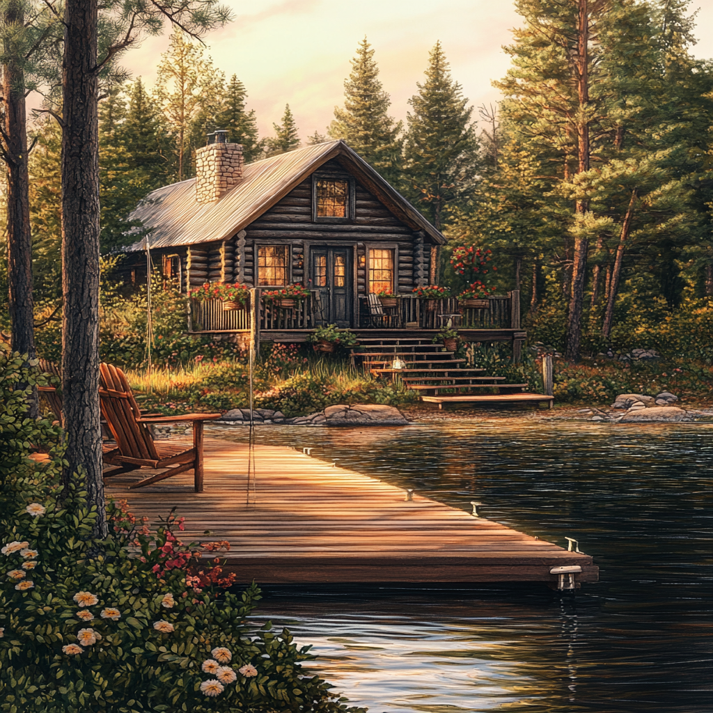 Une maison au bord d'un lac | Source : Midjourney