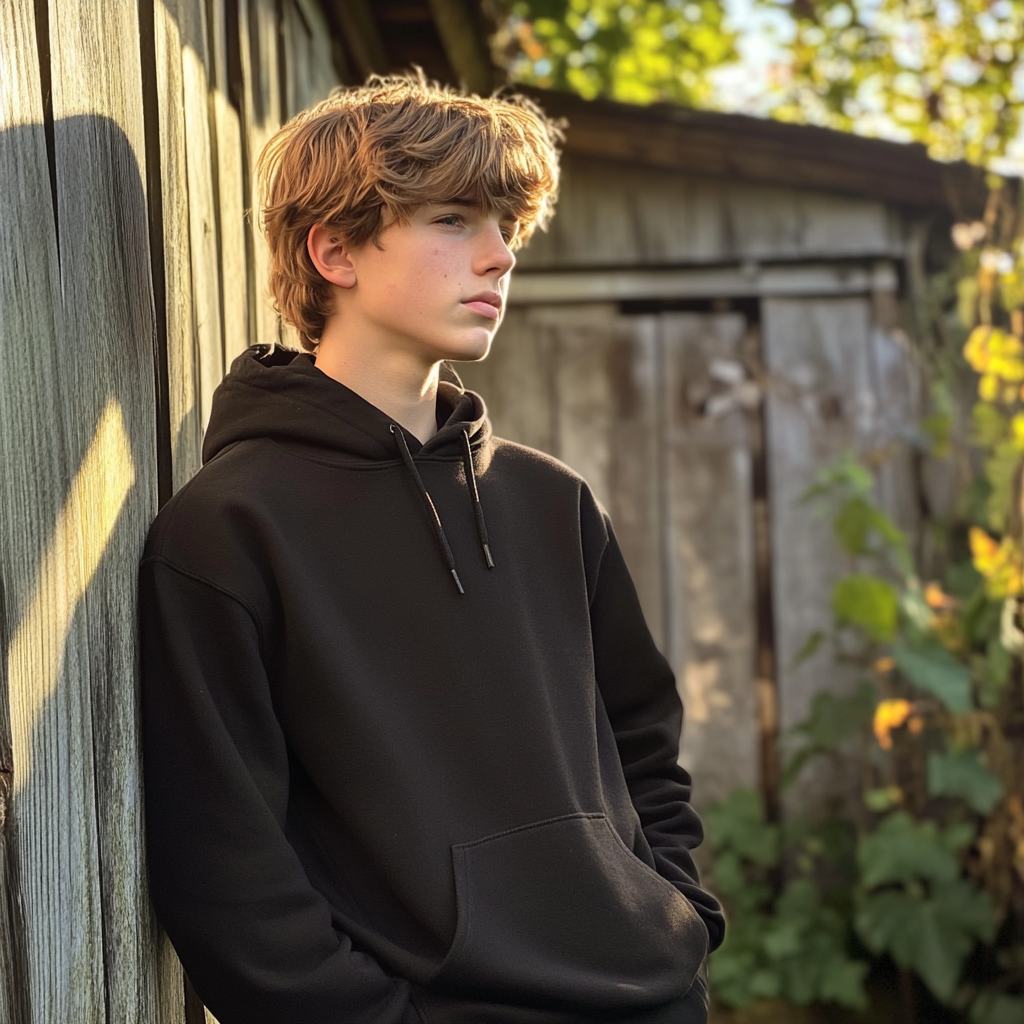 Un adolescent adossé à un abri de jardin | Source : Midjourney