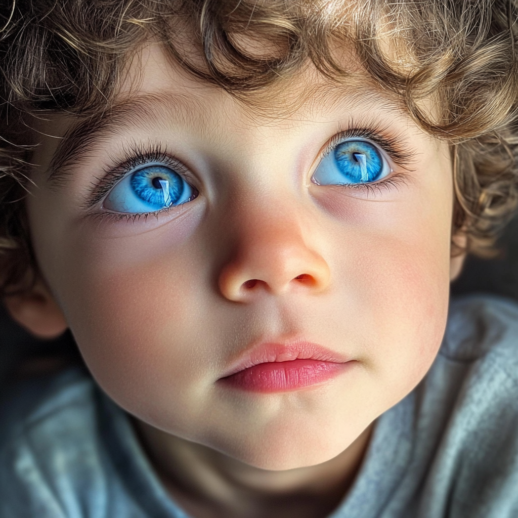 Un petit garçon aux yeux bleus saisissants | Source : Midjourney