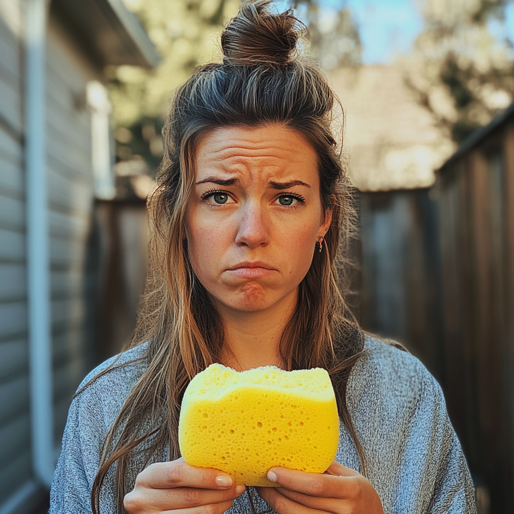 A woman holding a sponge | Source: Midjourney