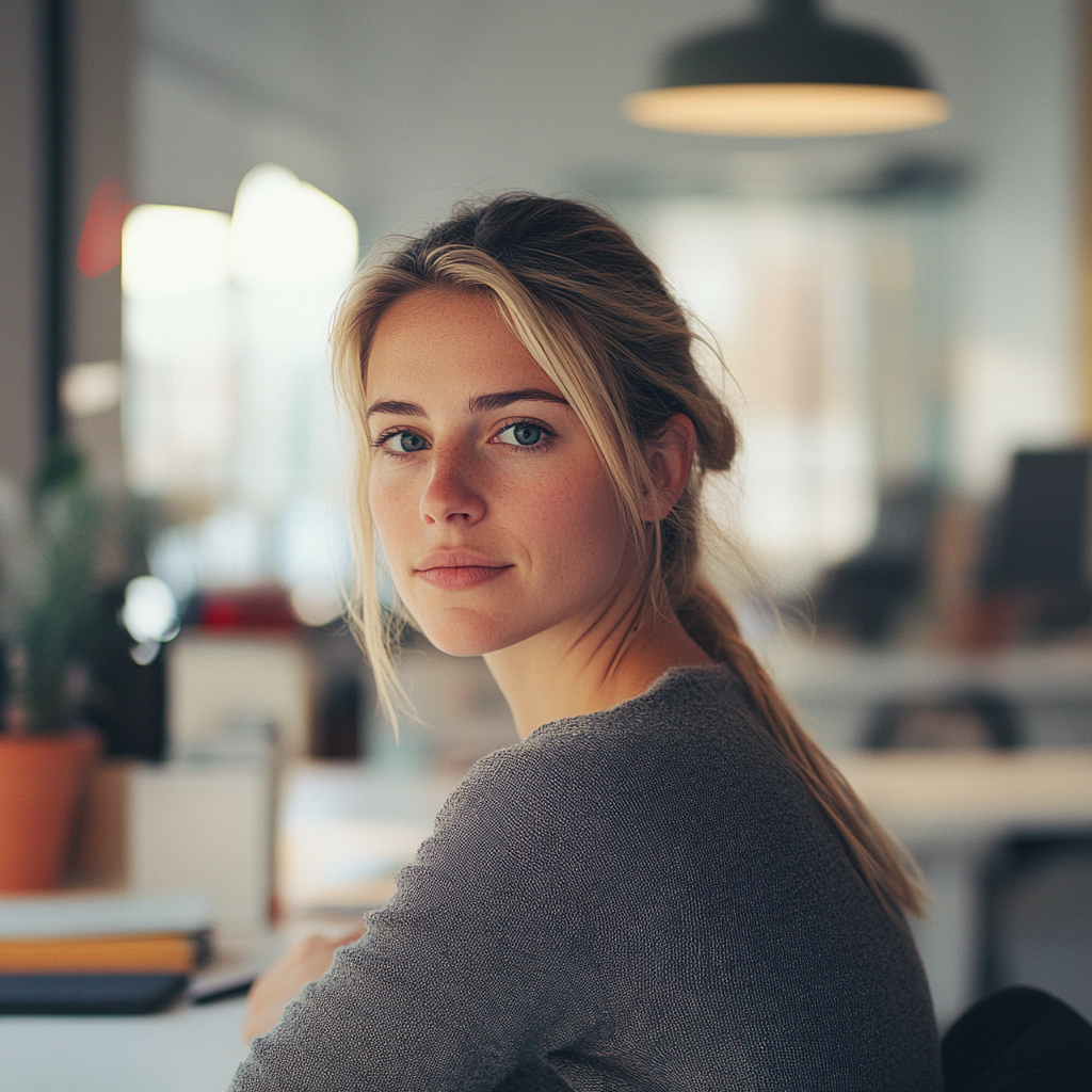 Une femme assise à son bureau | Source : Midjourney