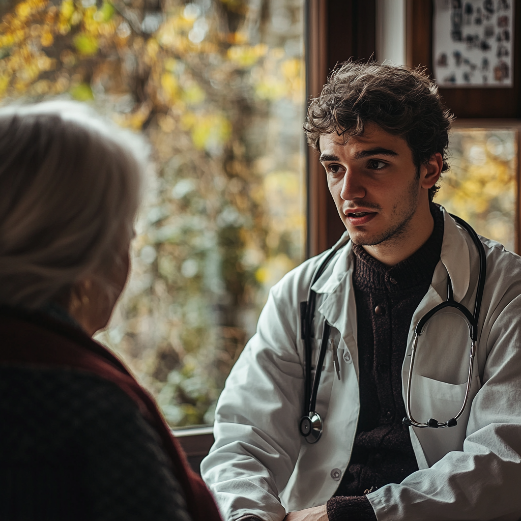 Mère et fils ayant une conversation | Source : Midjourney