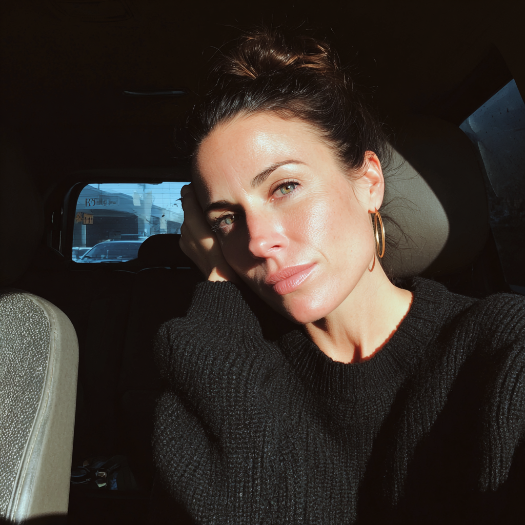 Une femme souriante portant un pull noir | Source : Midjourney