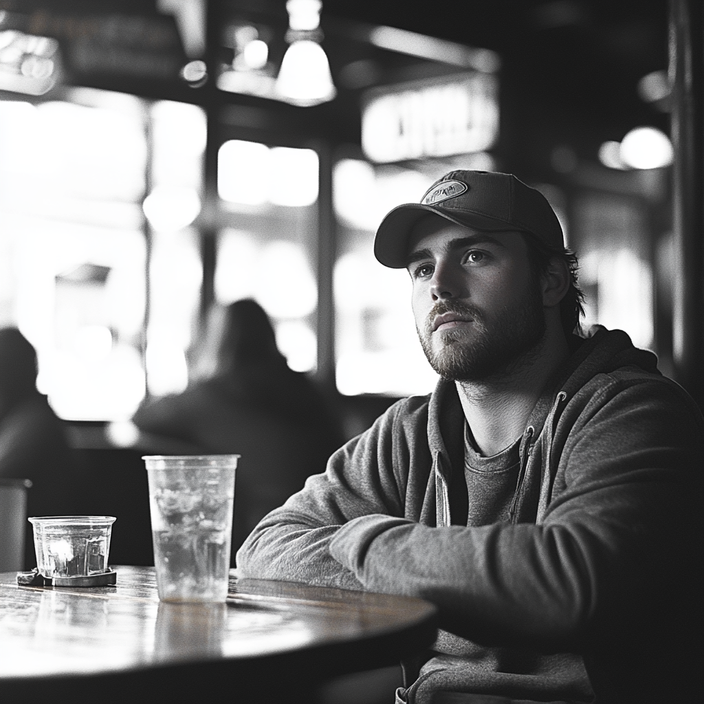 Un homme assis au restaurant | Source : Midjourney