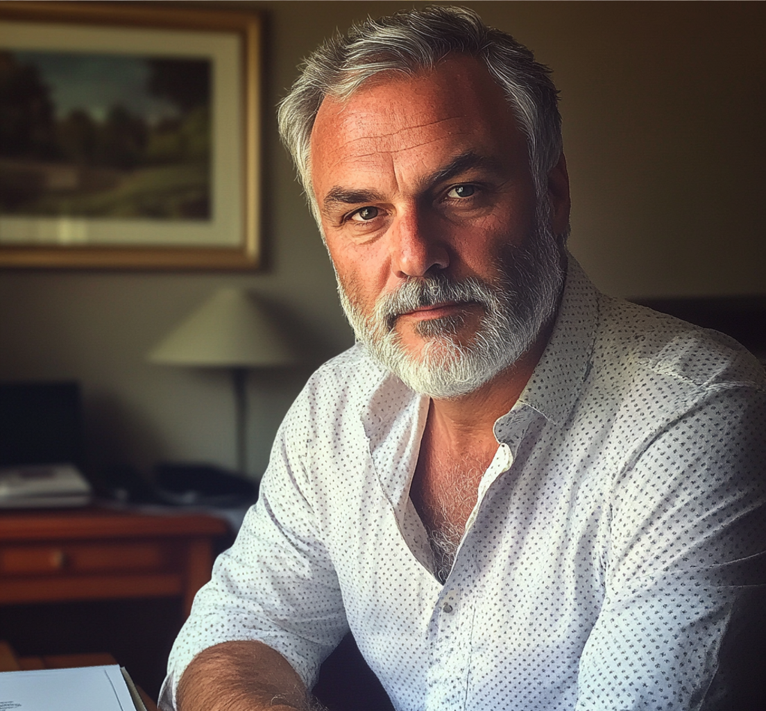 Un homme assis à un bureau | Source : Midjourney