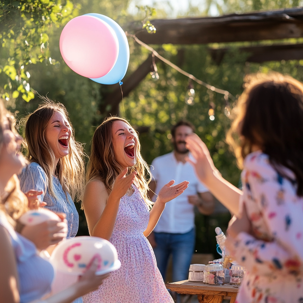 Des invités excités lors d'une fête de révélation du sexe en plein air | Source : Midjourney