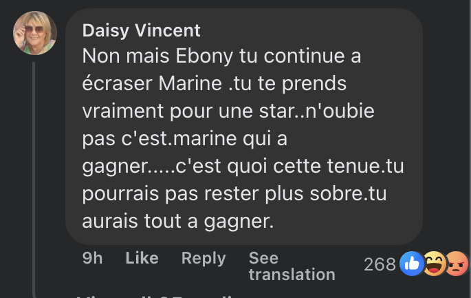 Commentaire d'un internaute au sujet de Marine et Ebony  | Source : Facebook