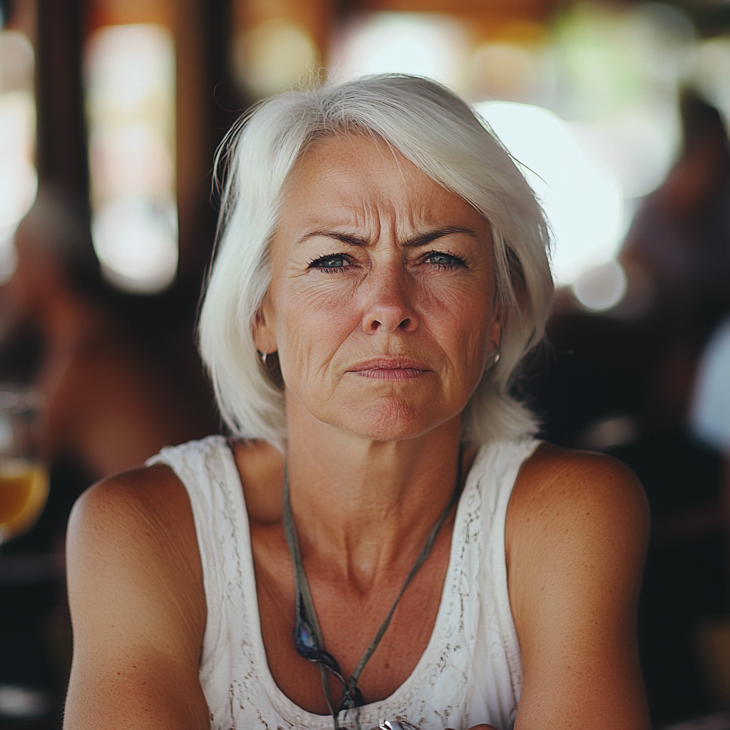 Une femme d'âge moyen en colère dans un café | Source : Midjourney