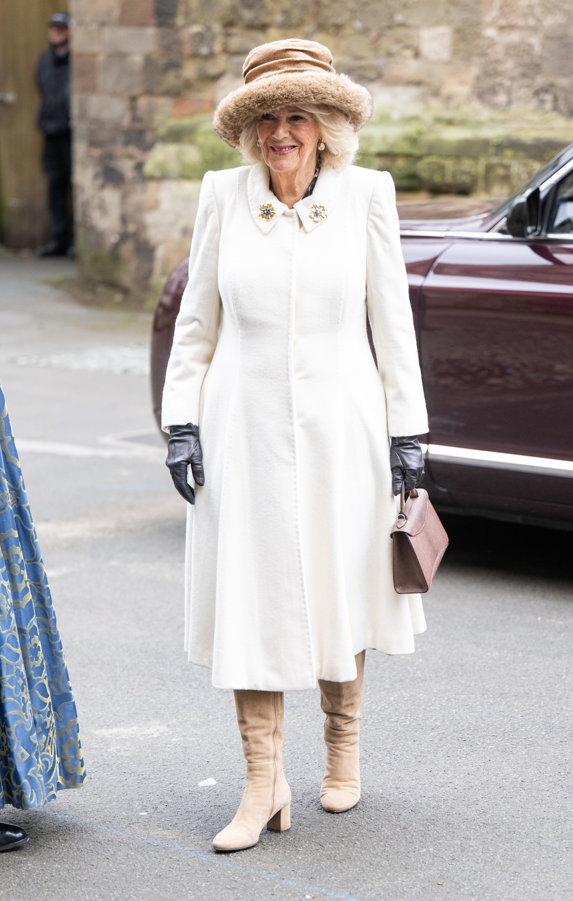 La reine Camilla lors du service royal du bordeaux à la cathédrale de Worcester, en Angleterre, le 28 mars 2024 | Source : Getty Images