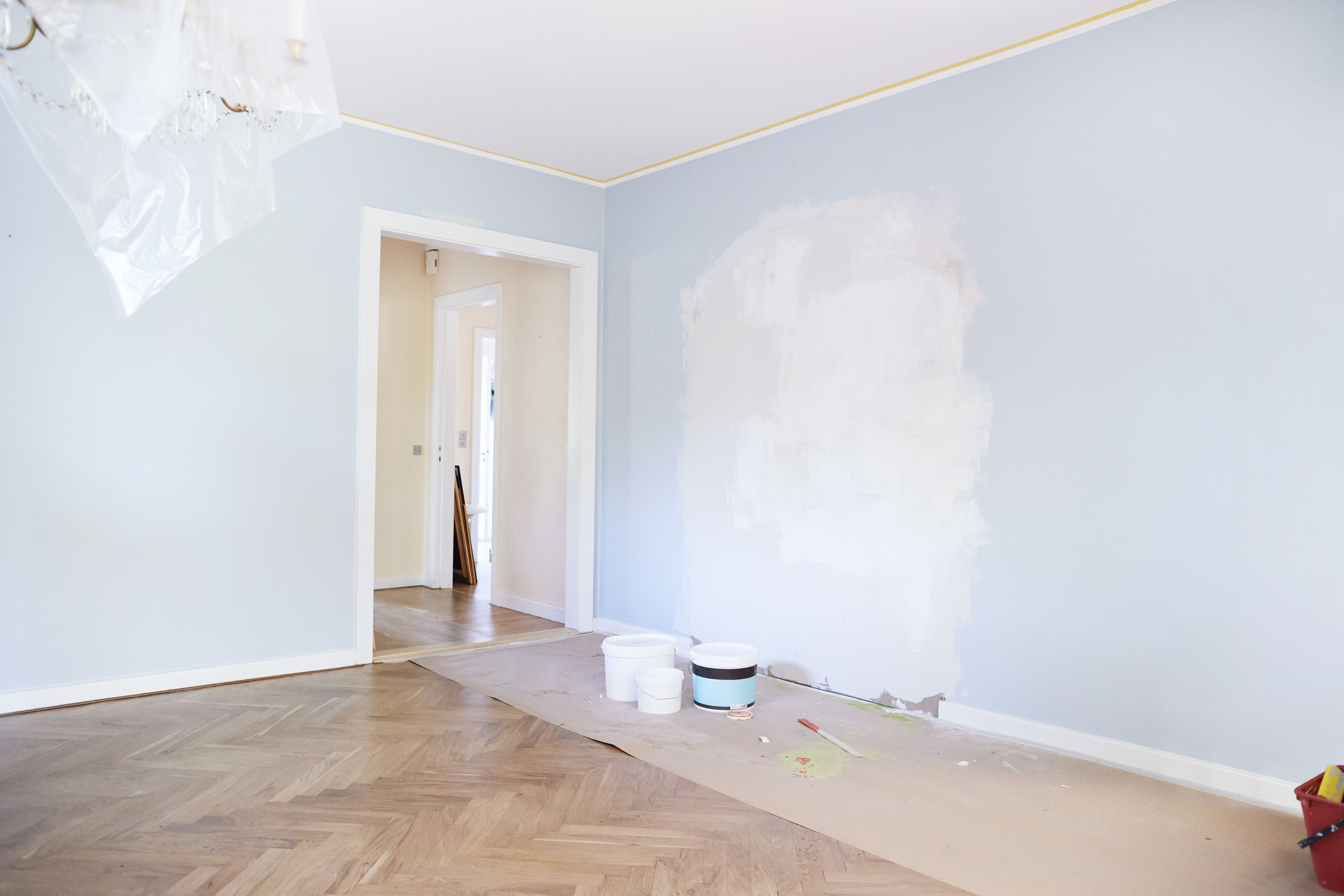 Un salon rénové avec des murs fraîchement peints | Source : Getty Images