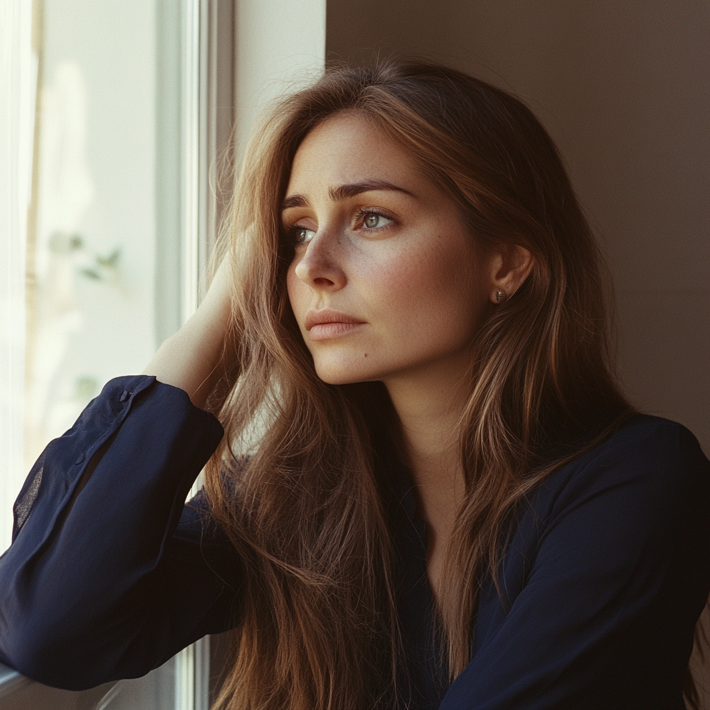 Une femme assise et regardant par la fenêtre | Source : Midjourney