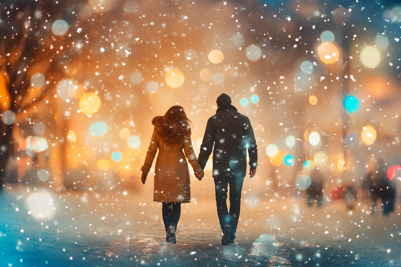 Un couple marchant sous la neige | Source : Midjourney