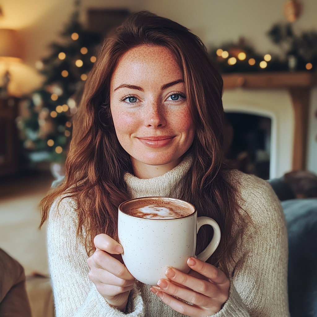 Une femme tenant une tasse de chocolat chaud | Source : Midjourney