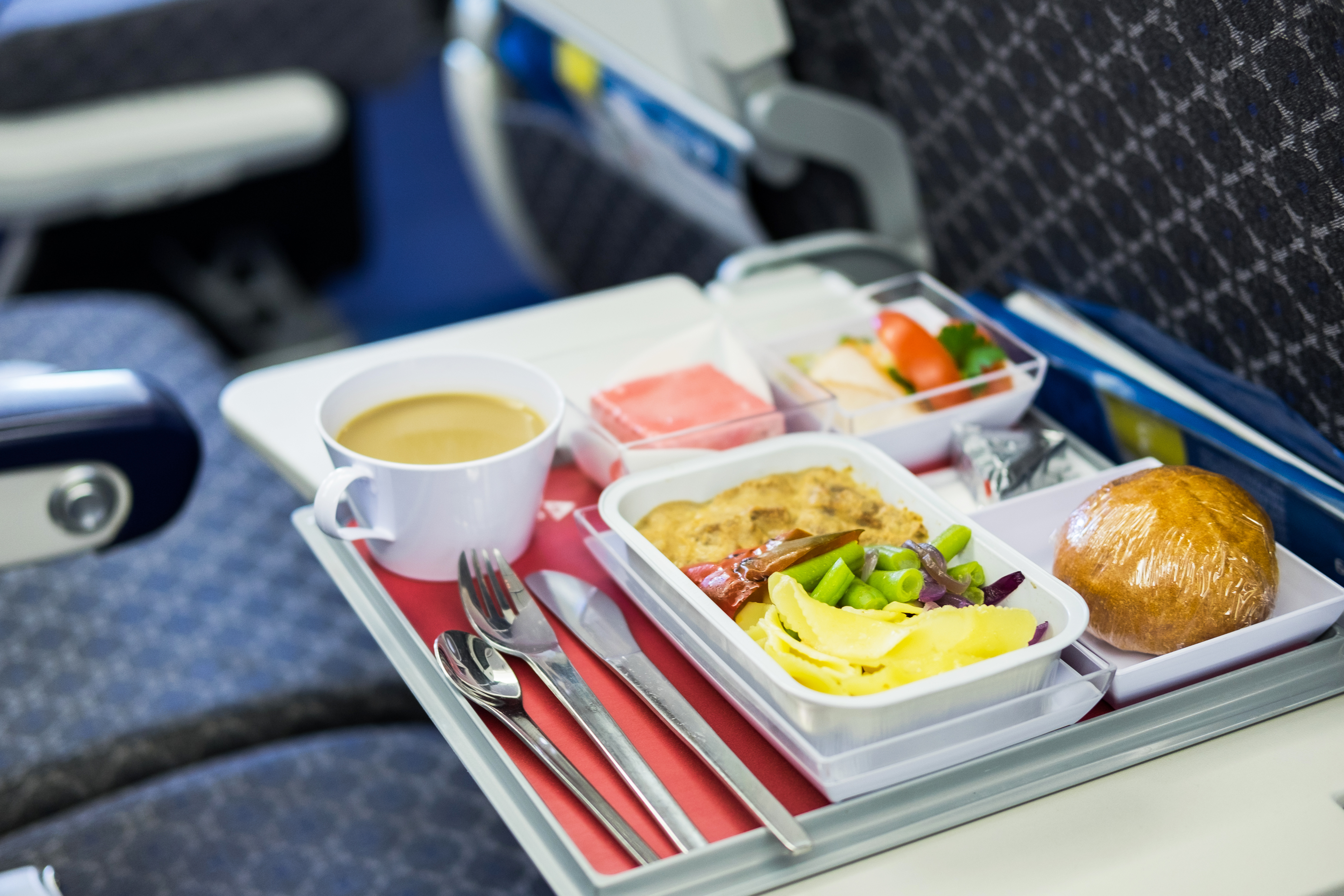 Comida servida en un avión | Fuente: Shutterstock