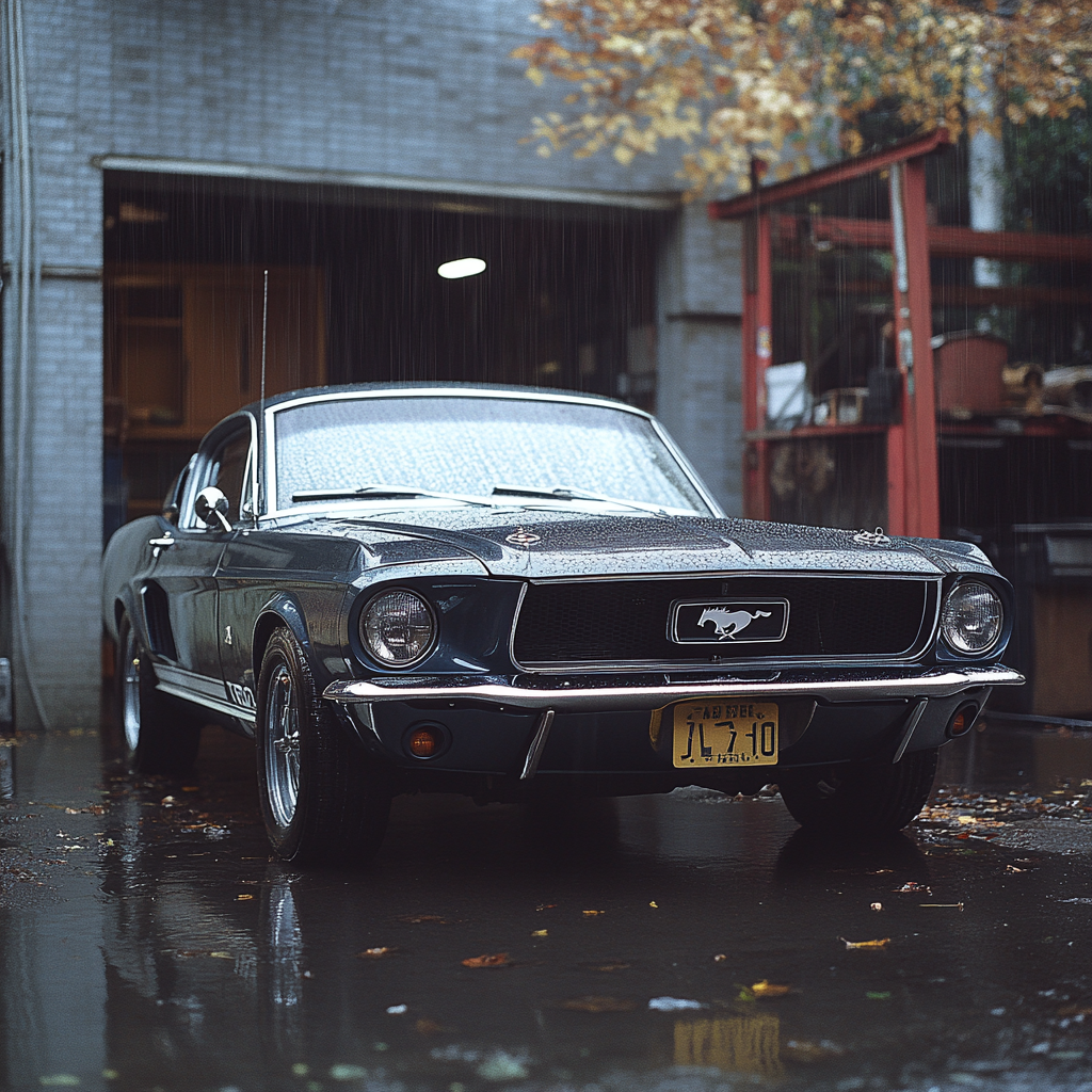 Une Ford Mustang garée devant un atelier | Source : Midjourney