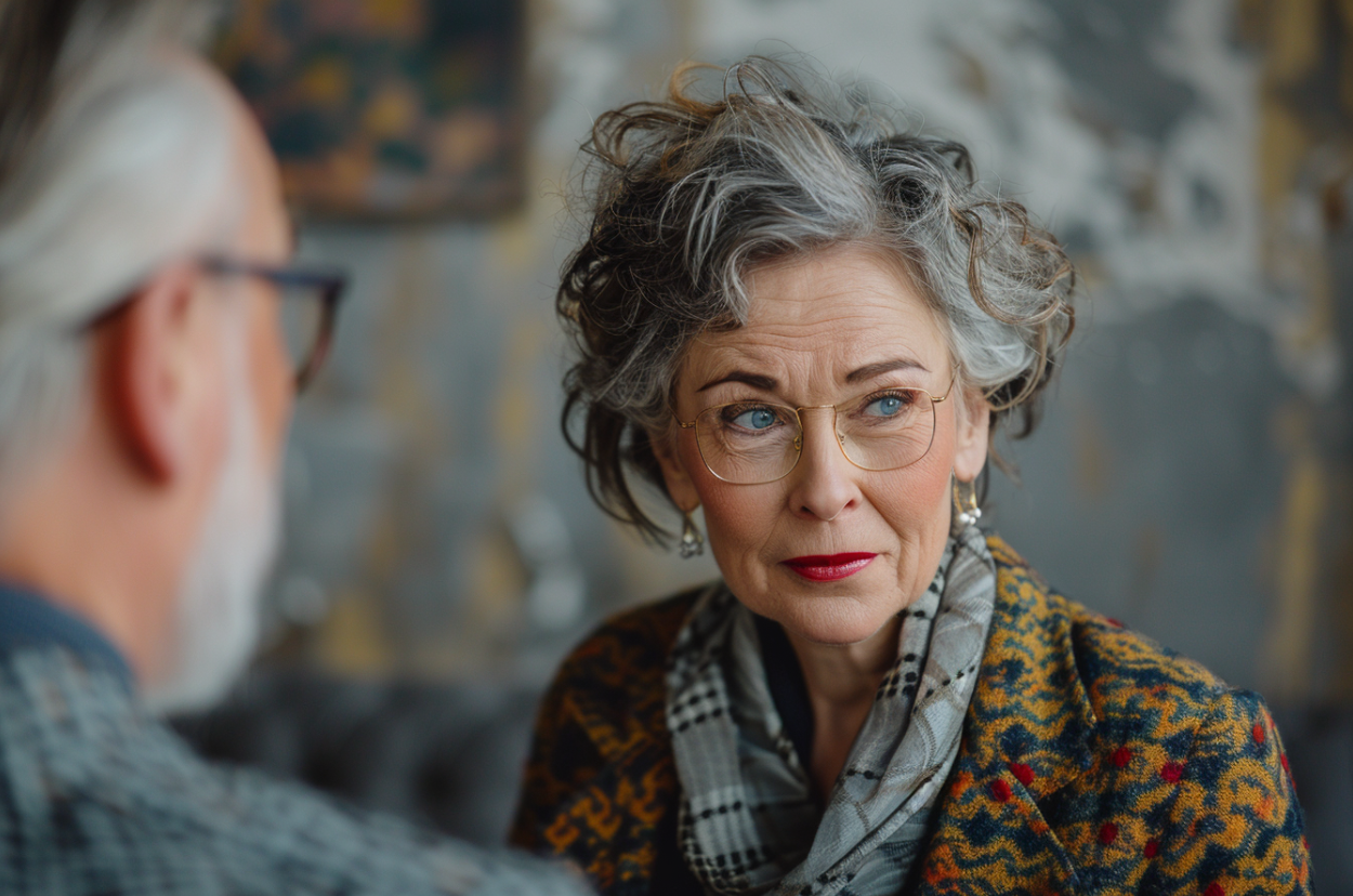 Une femme âgée qui détourne le regard de son mari | Source : Midjourney