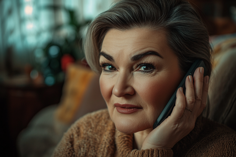 An elderly woman talking on the phone | Source: Midjourney