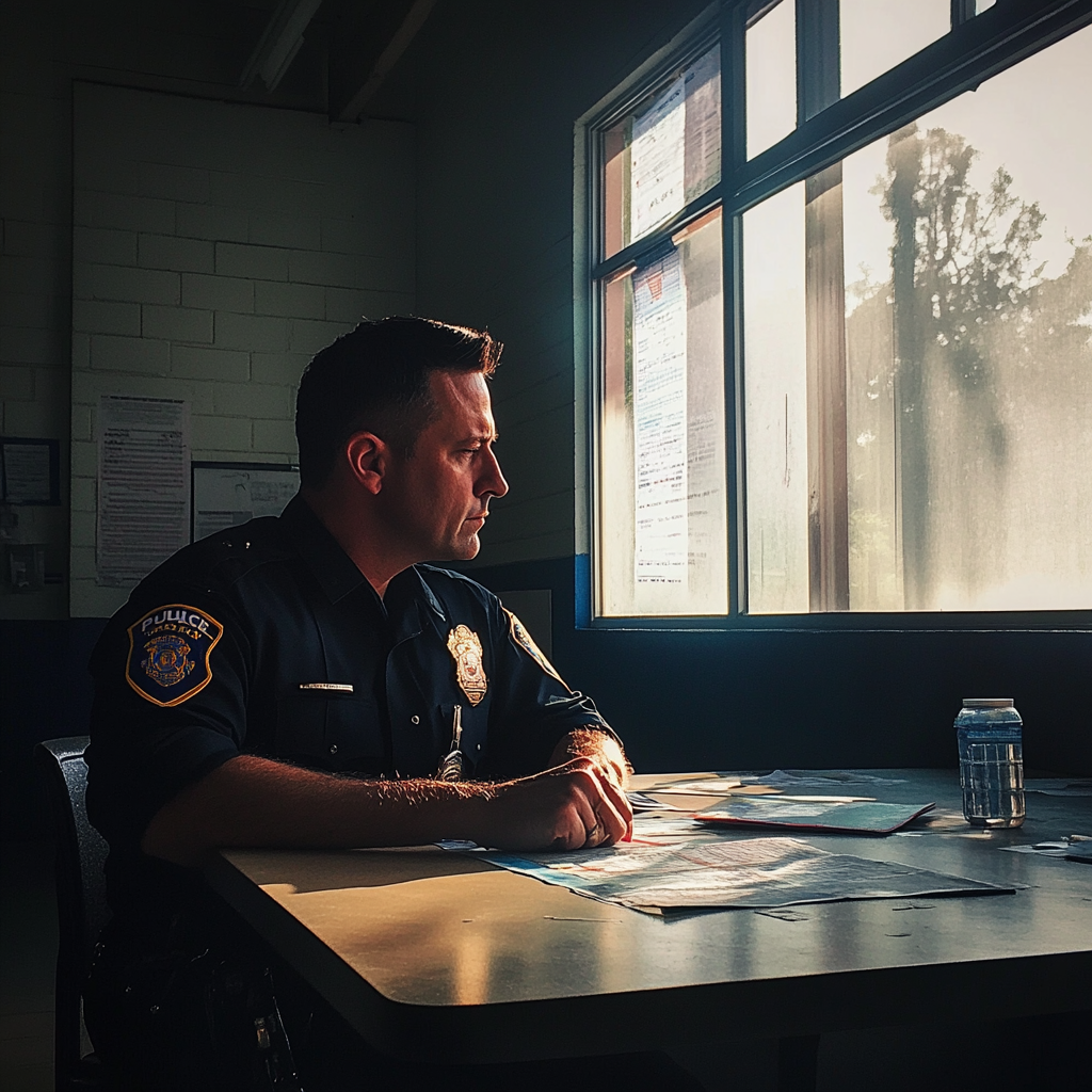 Un policier assis à une table | Source : Midjourney