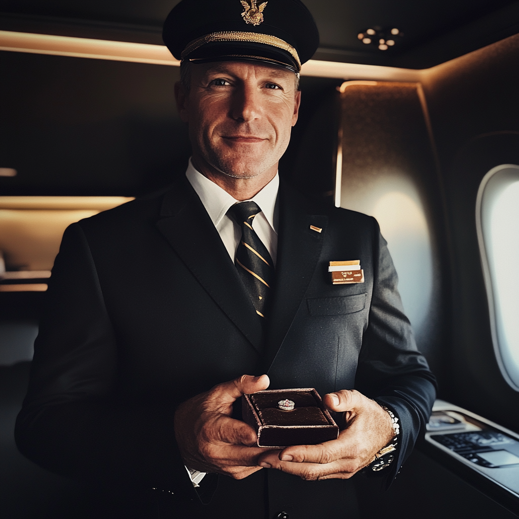 Un pilote tenant une boîte à bagues | Source : Midjourney