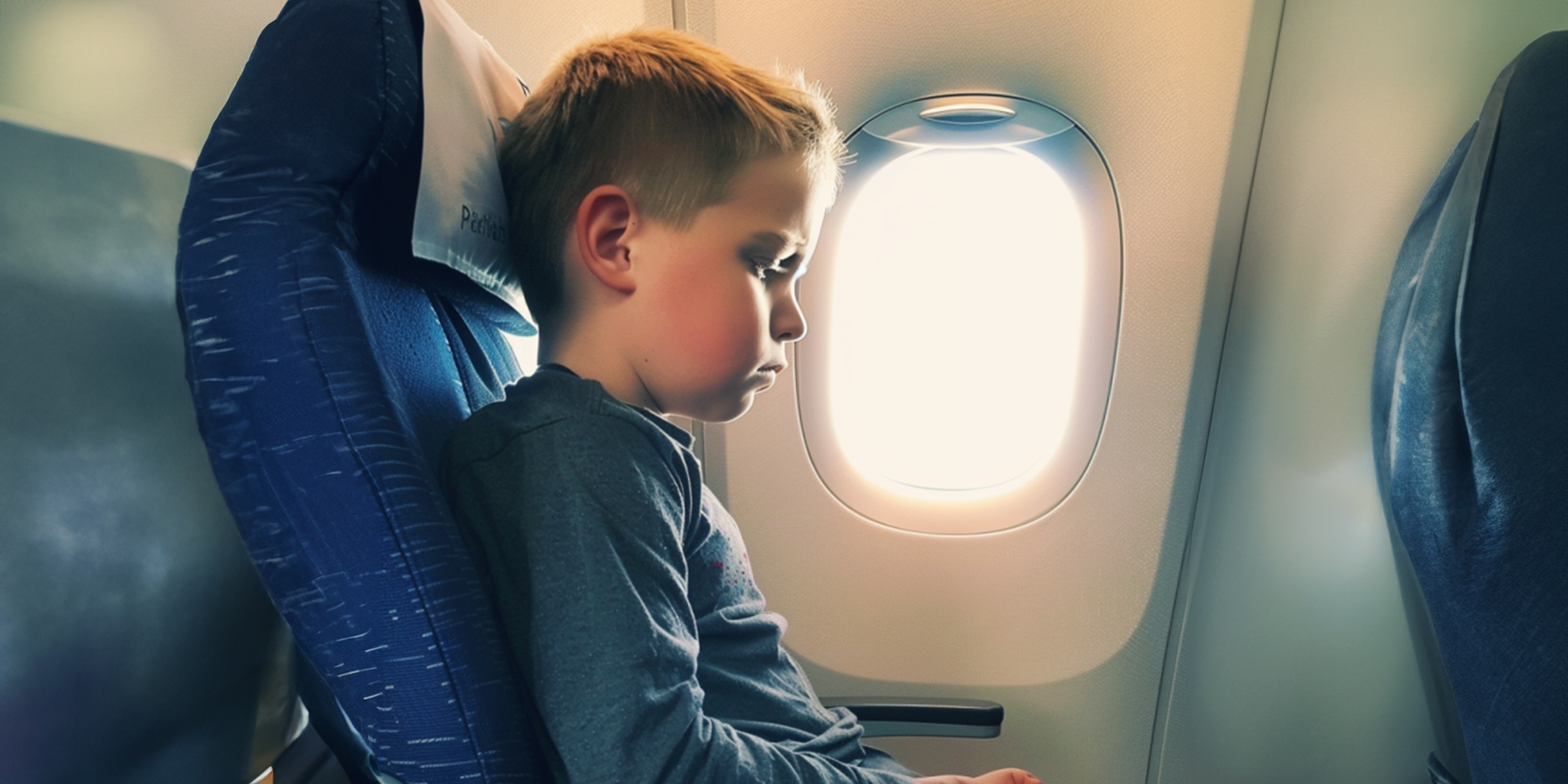 Un petit garçon triste et nerveux assis sur son siège dans un avion | Source : Amomama